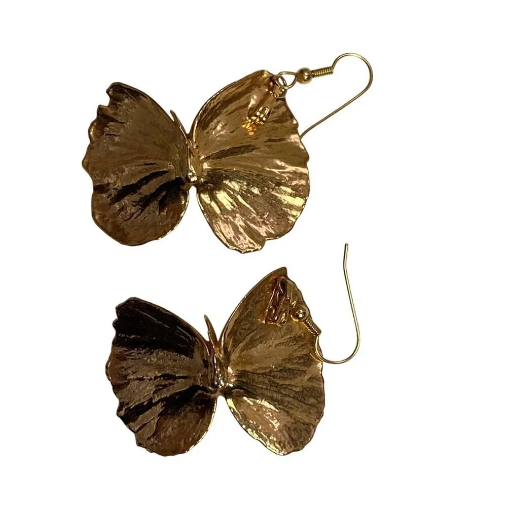 Gold Butterfly Dangle Earrings Mariposa Lightweight Statement Boho Festival
